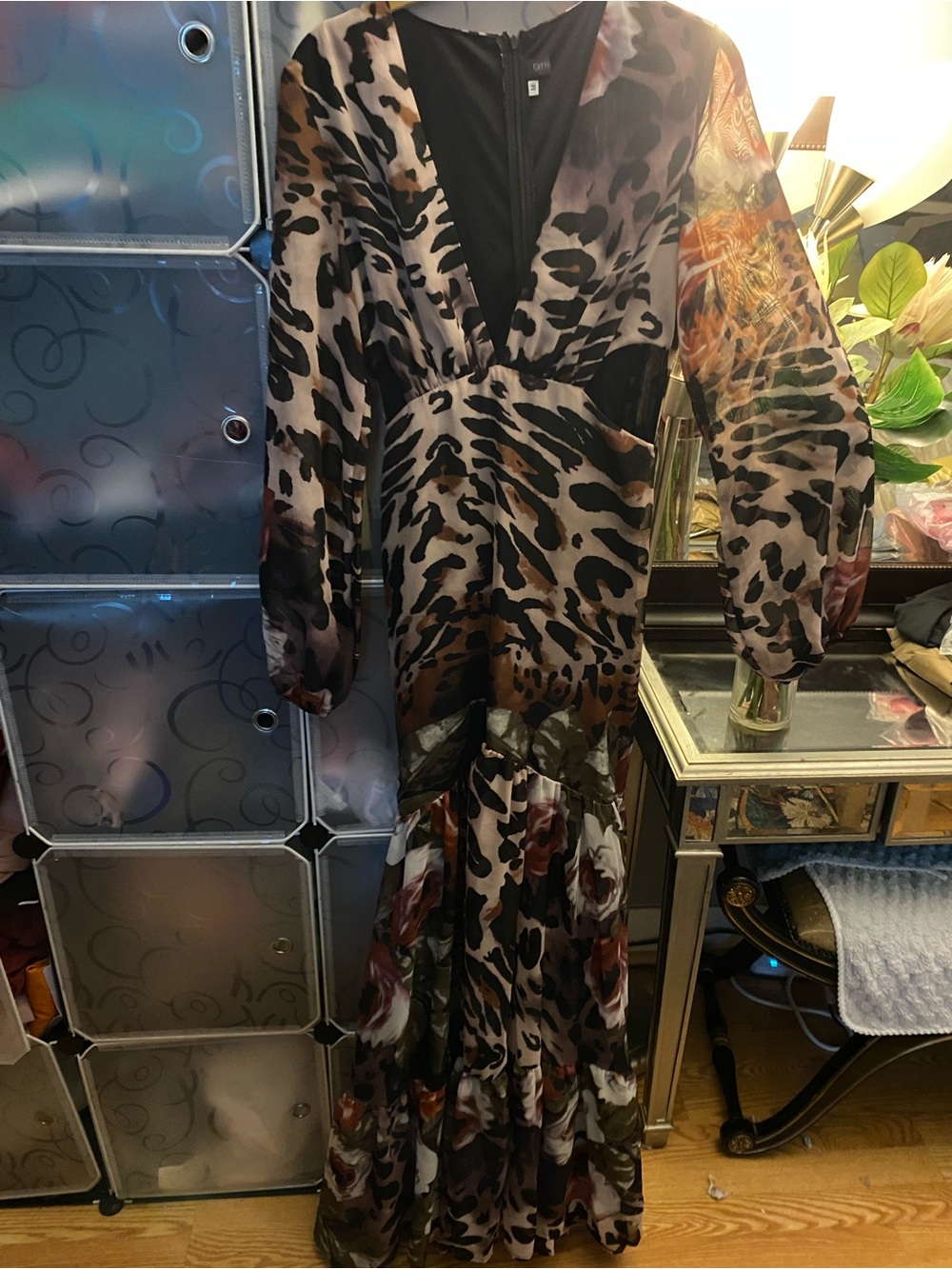 Eloquii Multicolor Animal Print V-Neck Long Sleeve Maxi Dress